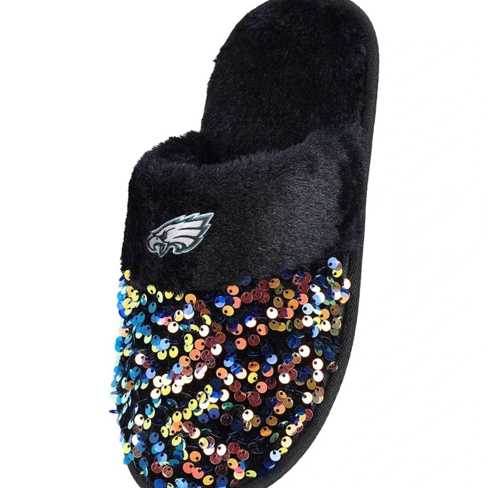 NFL Philadelphia Eagles Sequin Slippers - Black and Multicolor - Picture 5 of 6